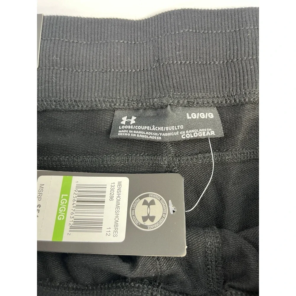 Under Armour Men's Jogger Pants Black Large Athletic Cotton Fleece Logo ColdGear